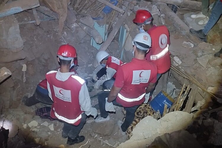 Erdbeben Marokko: Rettungseinsatz des MRH auf der Suche nach Vermissten und Verschütteten. 