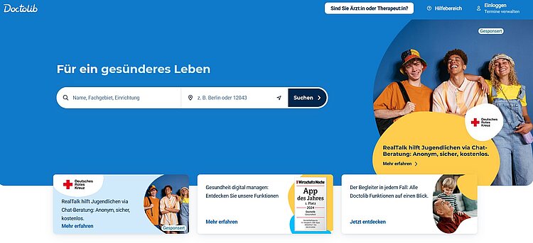 Ansicht der Webseite Doctolib