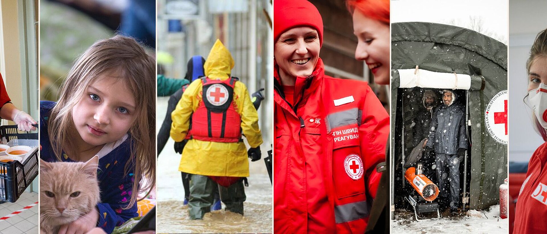 Humanitarian Aid in Europe Collage of Red Cross volunteers in action