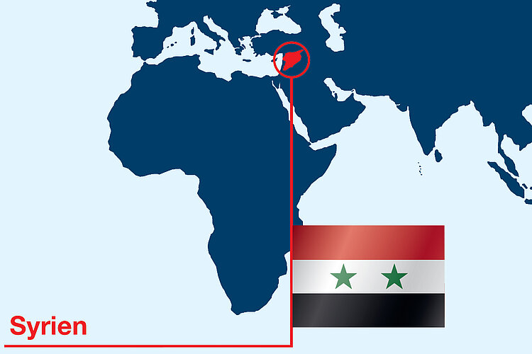 Karte von Afrika und Nahem Osten und Syrien-Flagge